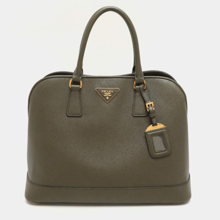 Pre Owned Prada Green Saffiano Lux Leather Dome Satchel