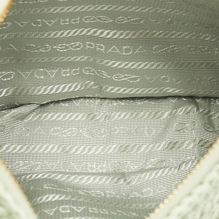 Pre Owned Prada Mint Green Raffia Re-Edition 2005 Shoulder Bag