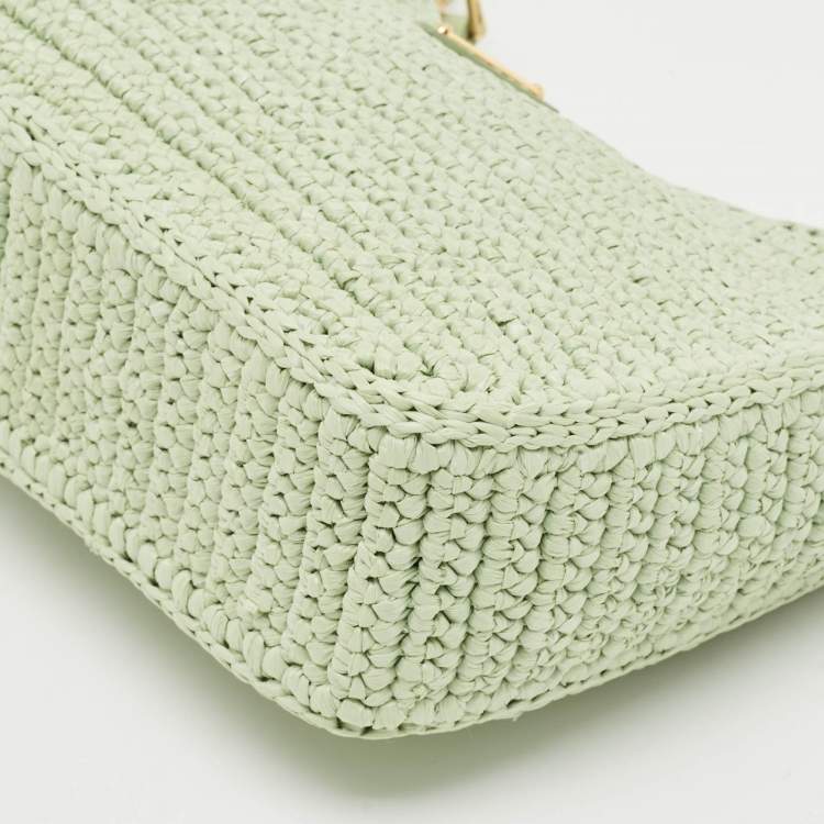 Pre Owned Prada Mint Green Raffia Re-Edition 2005 Shoulder Bag