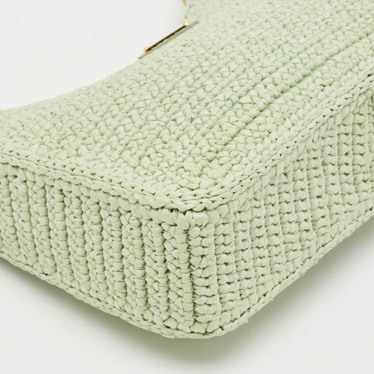 Pre Owned Prada Mint Green Raffia Re-Edition 2005 Shoulder Bag