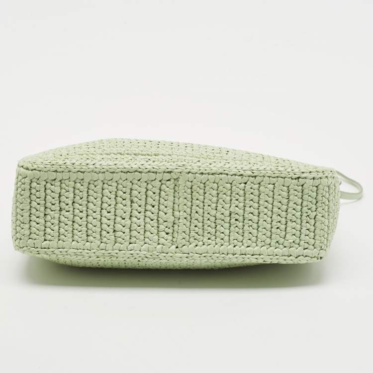 Pre Owned Prada Mint Green Raffia Re-Edition 2005 Shoulder Bag