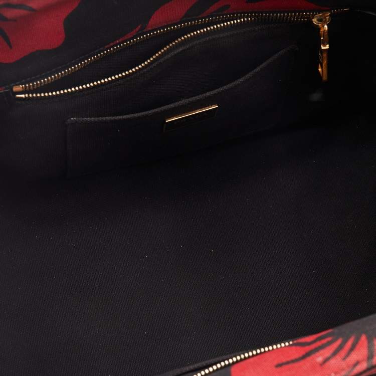 Pre Owned Prada Red/Black Canvas Floral Canapa Tote