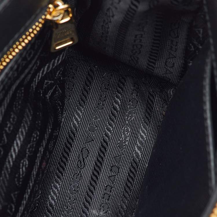 Pre Owned Prada Beige/Black Jacquard Triangolo and Saffiano Leather Mini Galleria Double Zip Tote