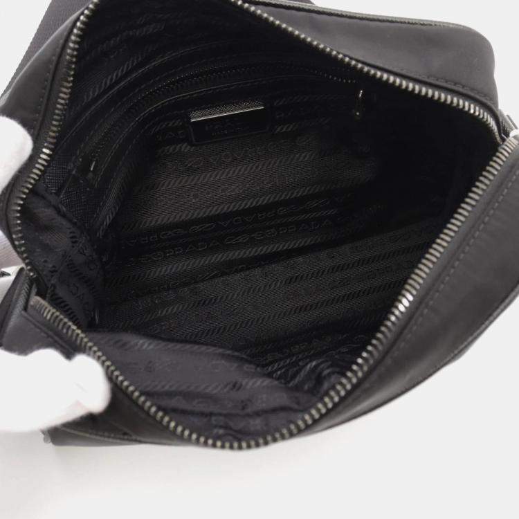 Pre Owned Prada Black Nylon Saffiano Leather Shoulder Bag


