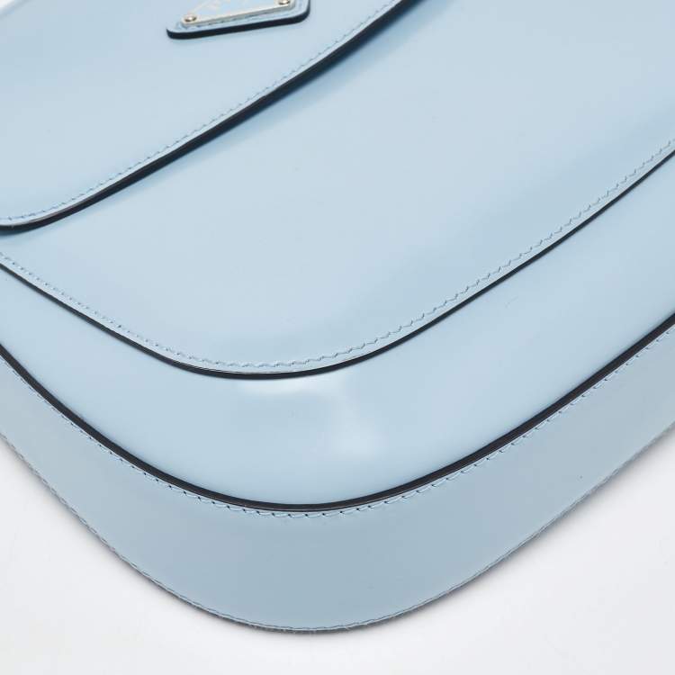 Pre Owned Prada Light Blue Leather Cleo Flap Shoulder Bag