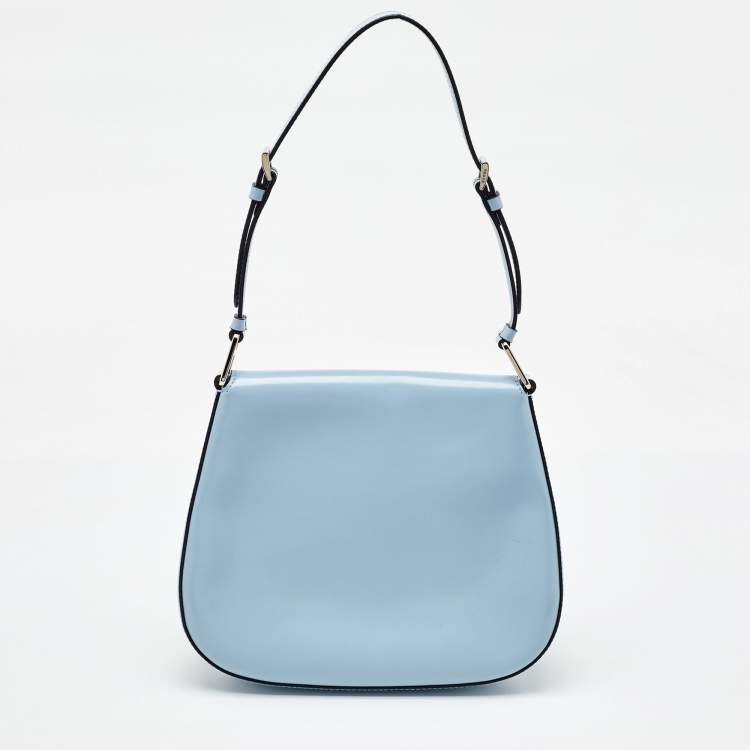 Pre Owned Prada Light Blue Leather Cleo Flap Shoulder Bag