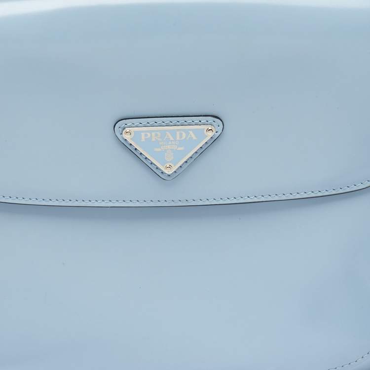 Pre Owned Prada Light Blue Leather Cleo Flap Shoulder Bag