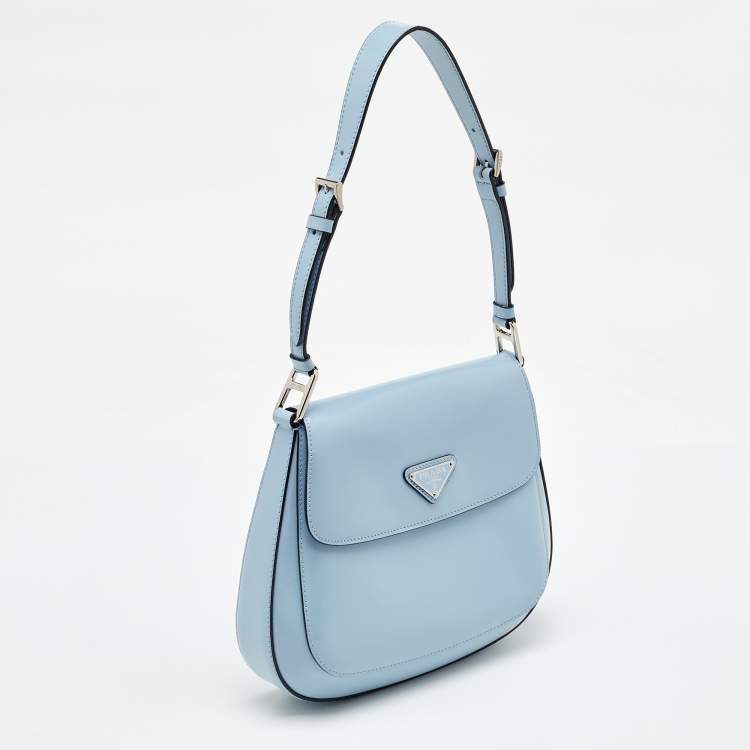 Pre Owned Prada Light Blue Leather Cleo Flap Shoulder Bag