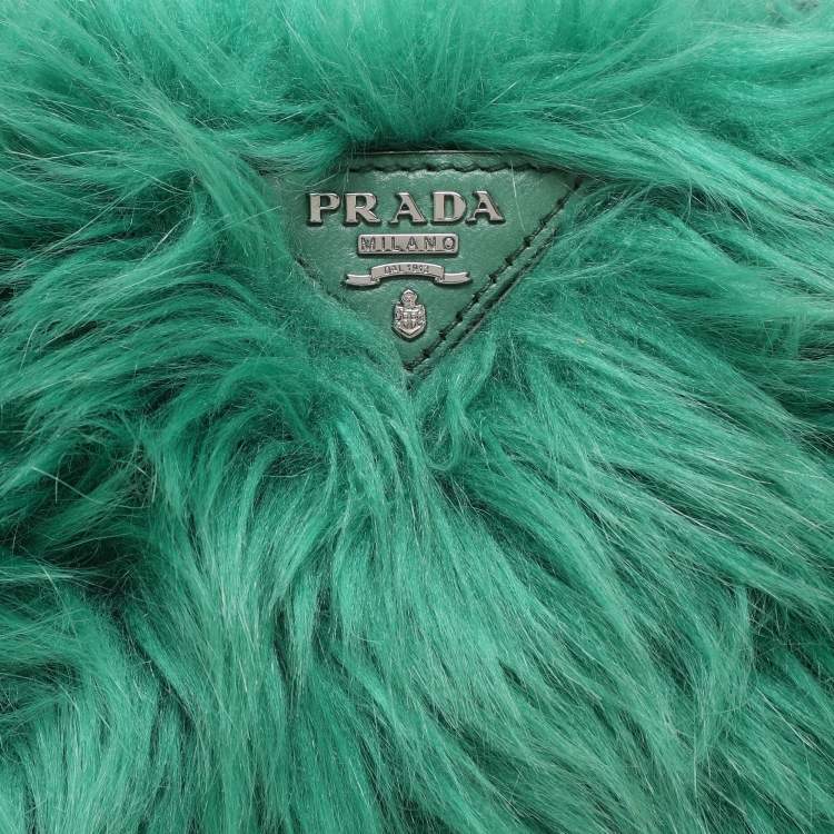 Pre Owned Prada Green Faux Fur Wristlet Clutch