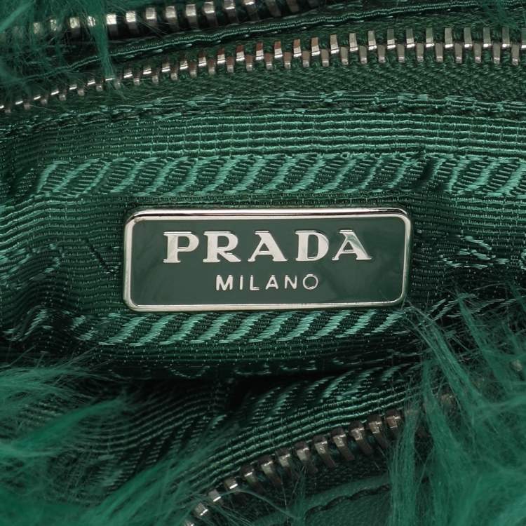 Pre Owned Prada Green Faux Fur Wristlet Clutch
