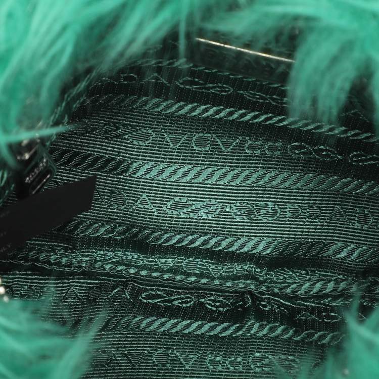 Pre Owned Prada Green Faux Fur Wristlet Clutch