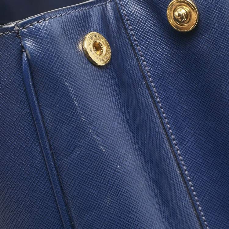 Pre Owned Prada Blue Saffiano Lux Leather Large Gardener's Tote