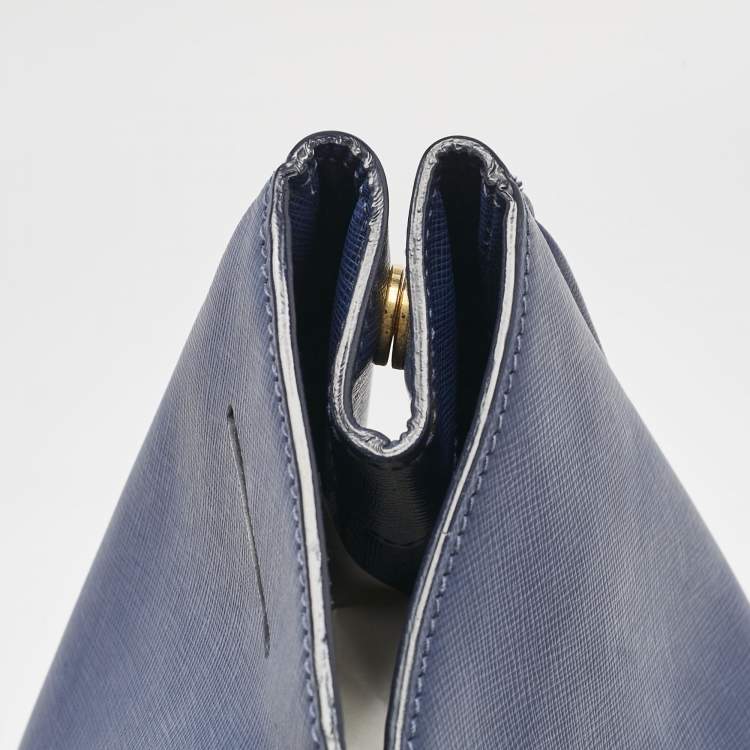 Pre Owned Prada Blue Saffiano Lux Leather Large Gardener's Tote