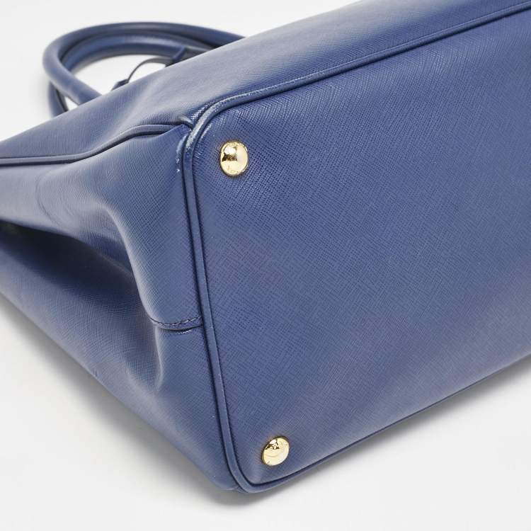 Pre Owned Prada Blue Saffiano Lux Leather Large Gardener's Tote