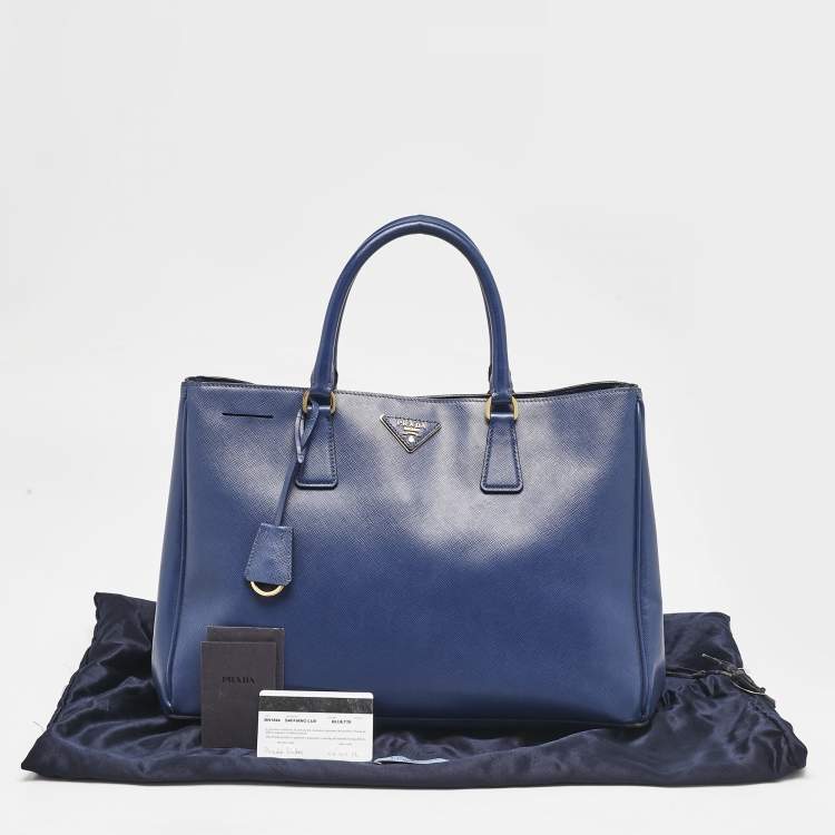 Pre Owned Prada Blue Saffiano Lux Leather Large Gardener's Tote