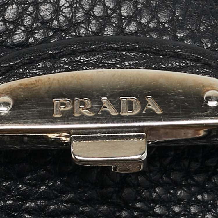 Pre Owned Prada Black Leather Compact Wallet