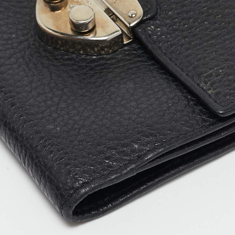 Pre Owned Prada Black Leather Compact Wallet