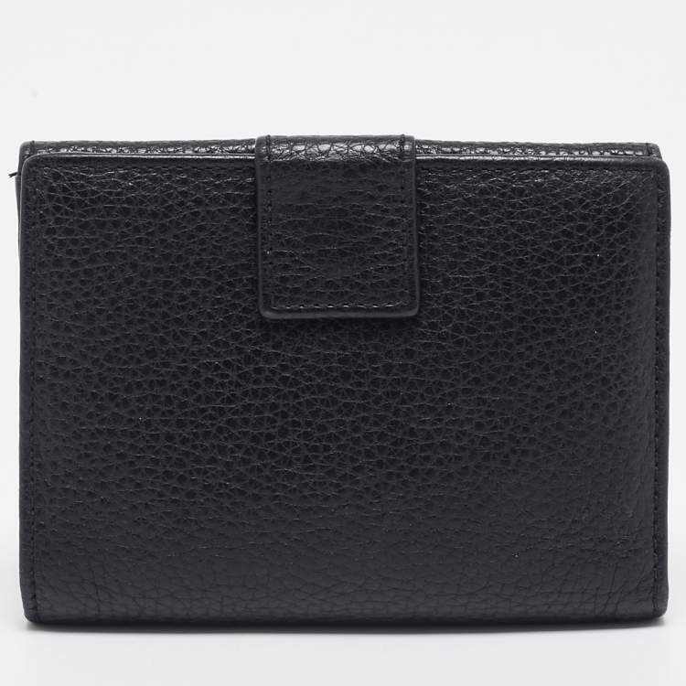Pre Owned Prada Black Leather Compact Wallet