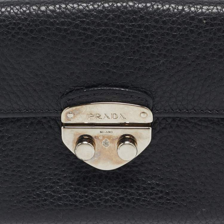 Pre Owned Prada Black Leather Compact Wallet