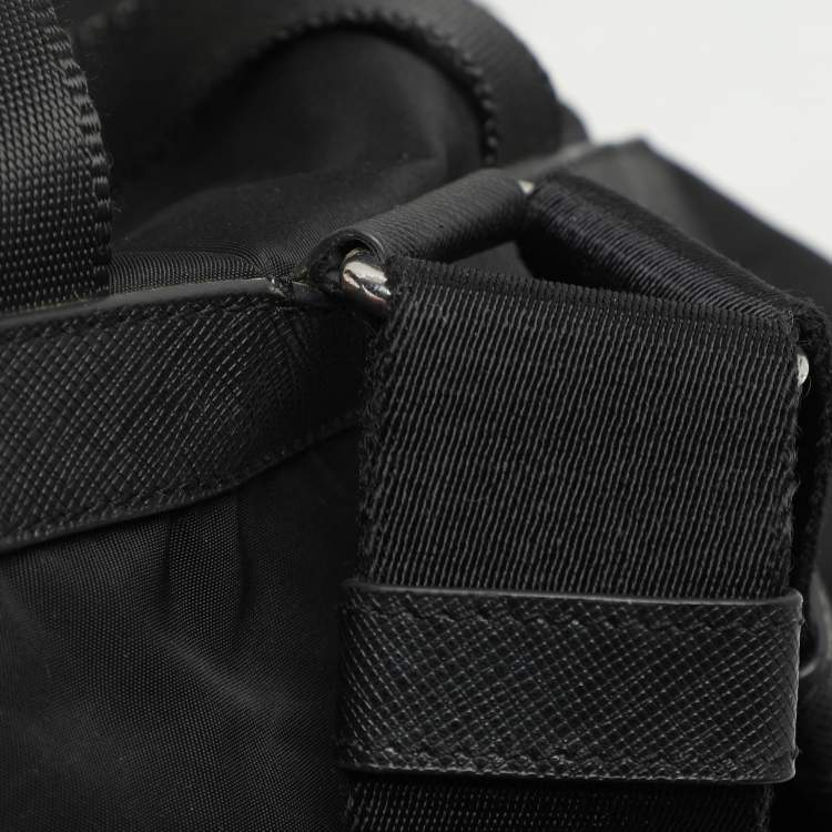 Pre Owned Prada Black Leather and Nylon Double Pocket Backpack