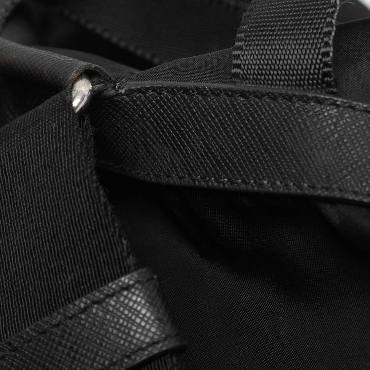 Pre Owned Prada Black Leather and Nylon Double Pocket Backpack