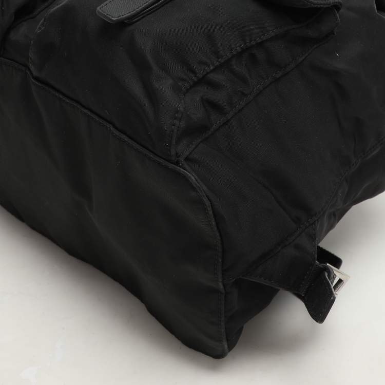 Pre Owned Prada Black Leather and Nylon Double Pocket Backpack