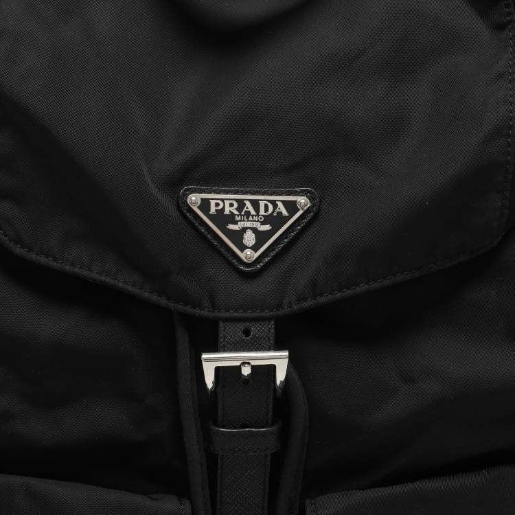 Pre Owned Prada Black Leather and Nylon Double Pocket Backpack