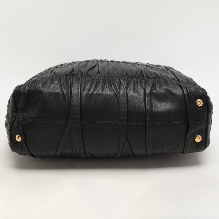 Pre Owned Prada Black Matelasse Leather Top Handle Bag