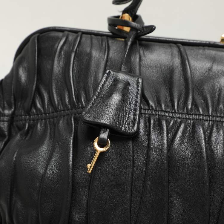 Pre Owned Prada Black Matelasse Leather Top Handle Bag