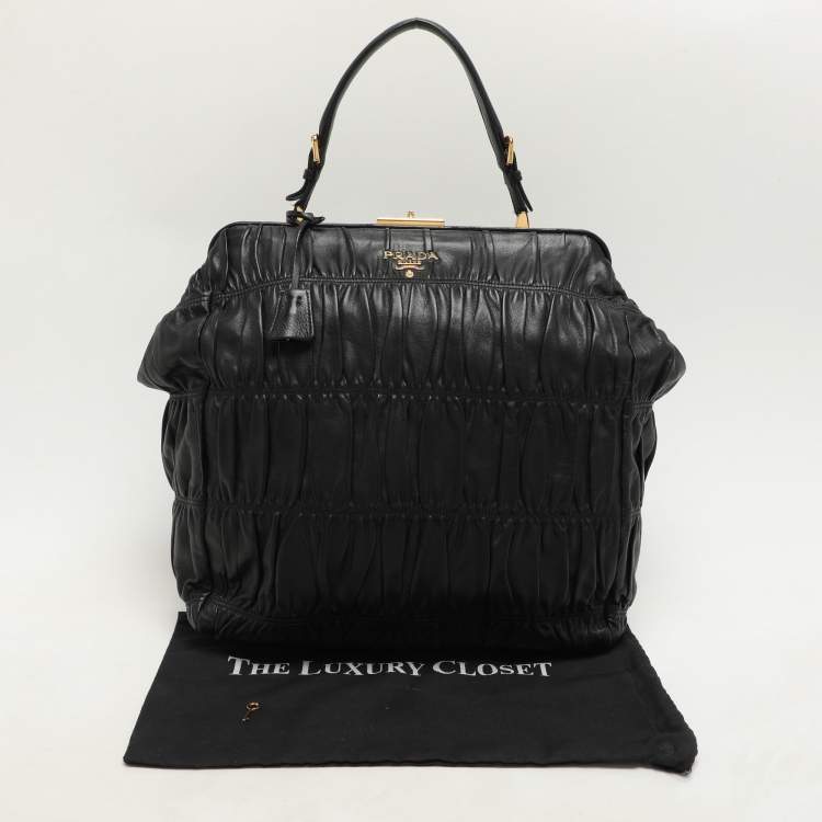 Pre Owned Prada Black Matelasse Leather Top Handle Bag