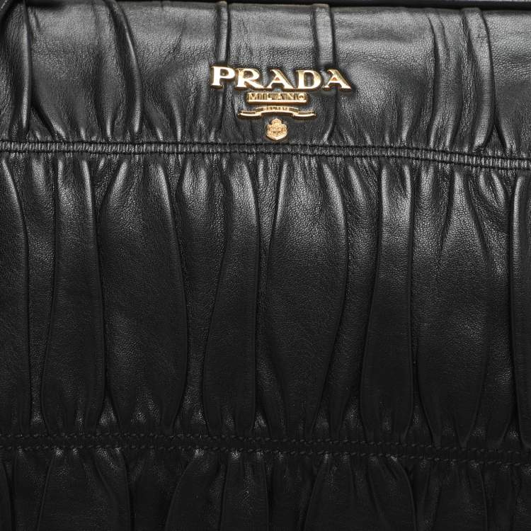 Pre Owned Prada Black Matelasse Leather Top Handle Bag