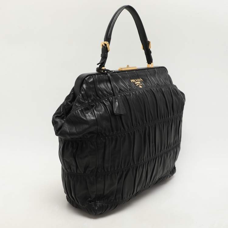 Pre Owned Prada Black Matelasse Leather Top Handle Bag