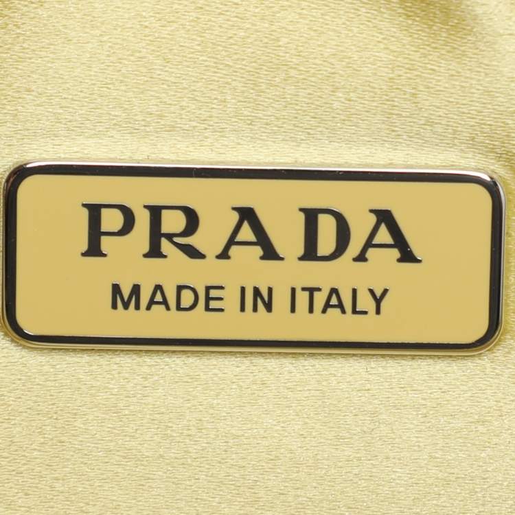 Pre Owned Prada Yellow Crystal Embellished Satin Triangle Logo Crossbody Bag