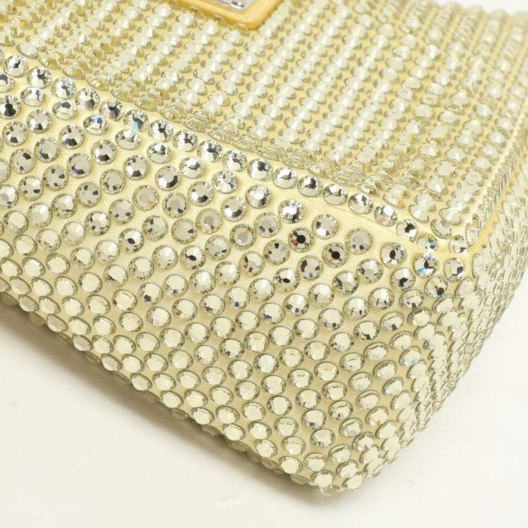 Pre Owned Prada Yellow Crystal Embellished Satin Triangle Logo Crossbody Bag