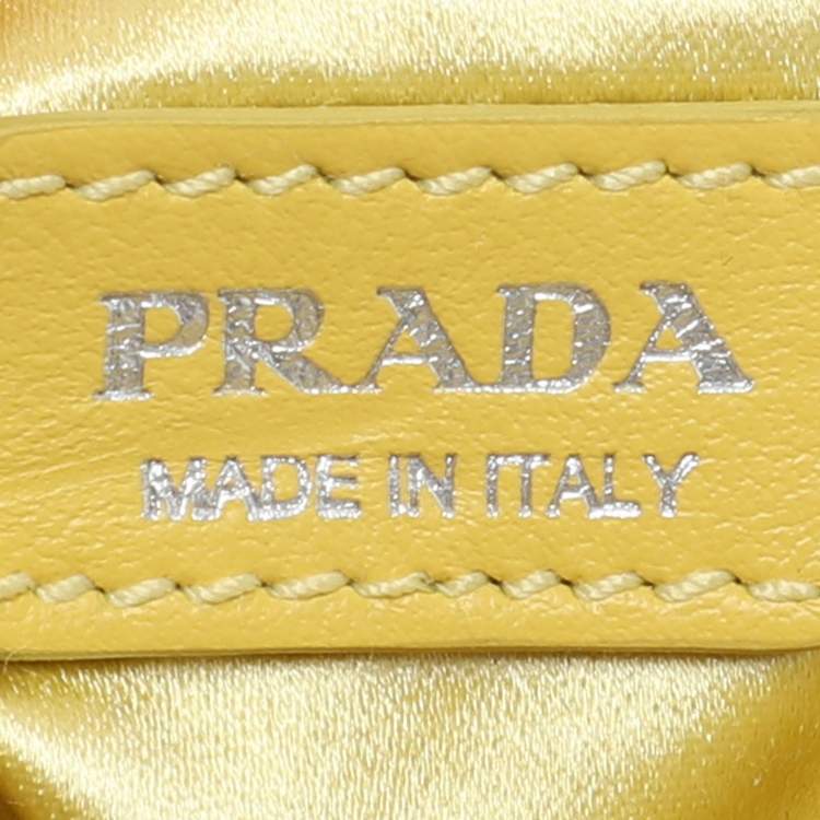 Pre Owned Prada Yellow Crystal Embellished Satin Triangle Logo Crossbody Bag