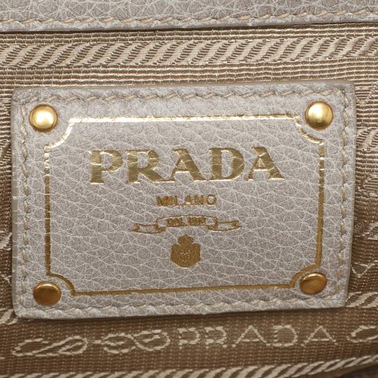 Pre Owned Prada Beige/Grey Jacquard Logo and Leather Fringe Corda Talco Bowling Bag