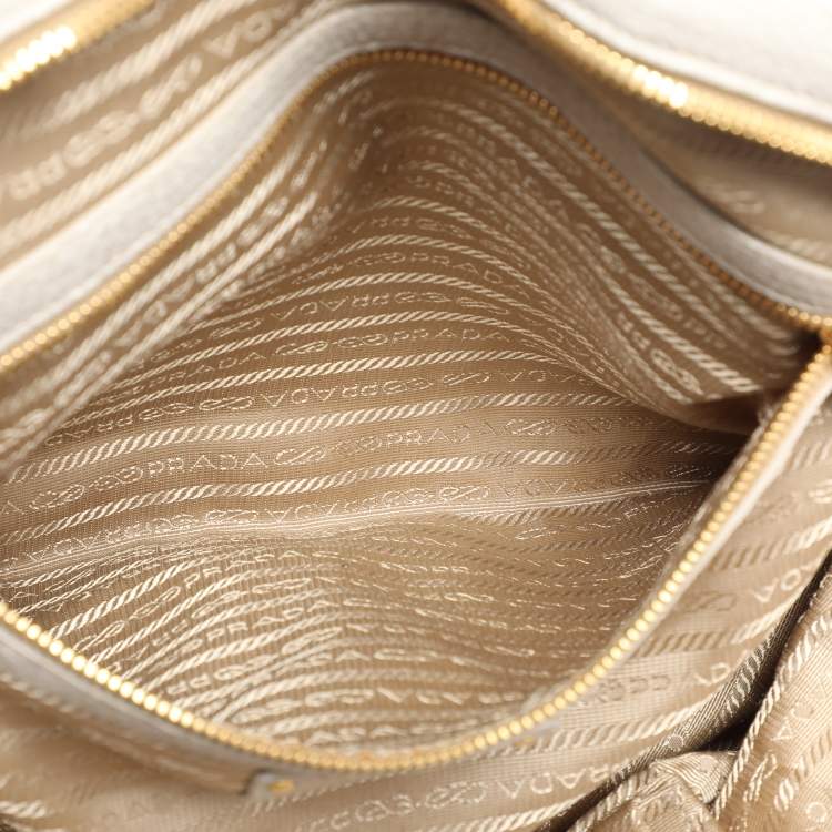 Pre Owned Prada Beige/Grey Jacquard Logo and Leather Fringe Corda Talco Bowling Bag