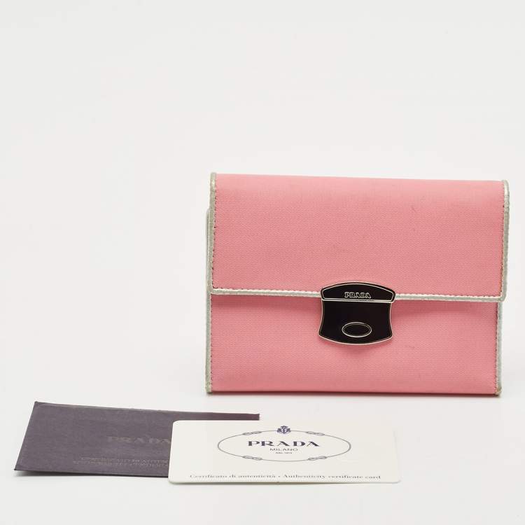 Pre Owned Prada Pink/Silver Nylon and Leather Trifold Wallet