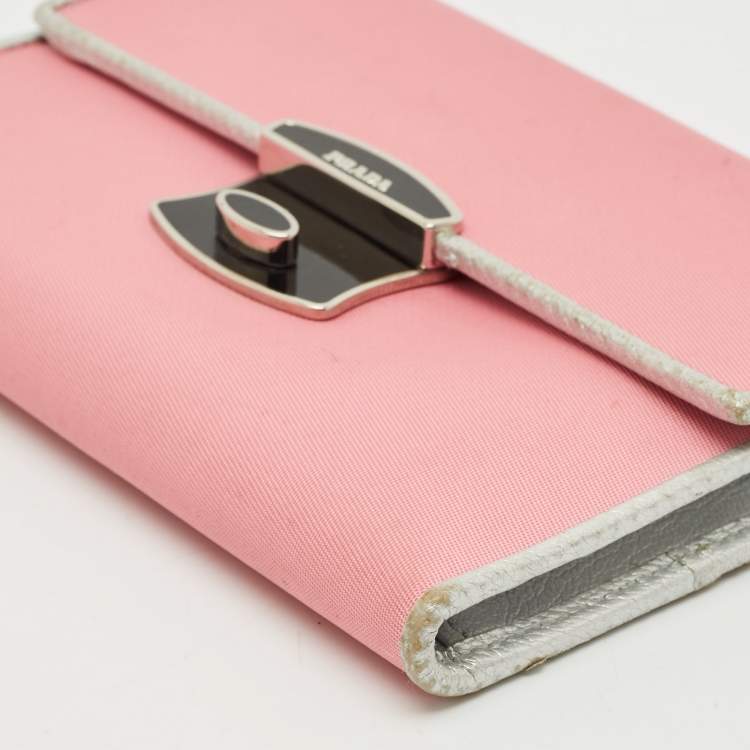 Pre Owned Prada Pink/Silver Nylon and Leather Trifold Wallet
