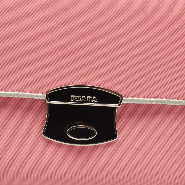 Pre Owned Prada Pink/Silver Nylon and Leather Trifold Wallet