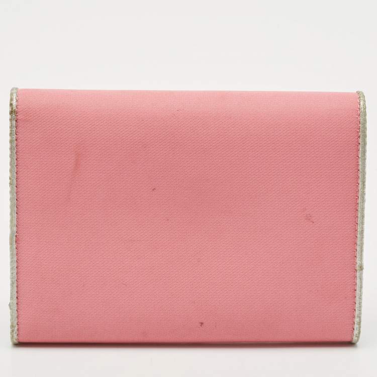 Pre Owned Prada Pink/Silver Nylon and Leather Trifold Wallet