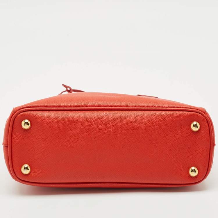 Pre Owned Prada Orange Saffiano Lux Leather Small Galleria Double Zip Tote