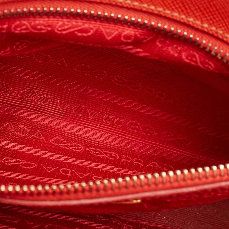 Pre Owned Prada Orange Saffiano Lux Leather Small Galleria Double Zip Tote