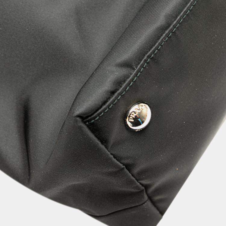 Pre Owned Prada Black Tessuto Saffiano Trimmed Open Convertible Tote