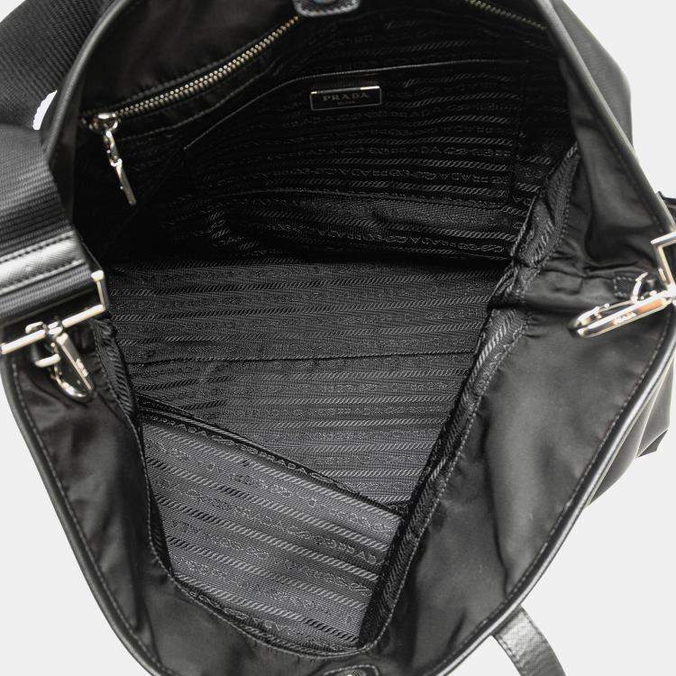 Pre Owned Prada Black Tessuto Saffiano Trimmed Open Convertible Tote