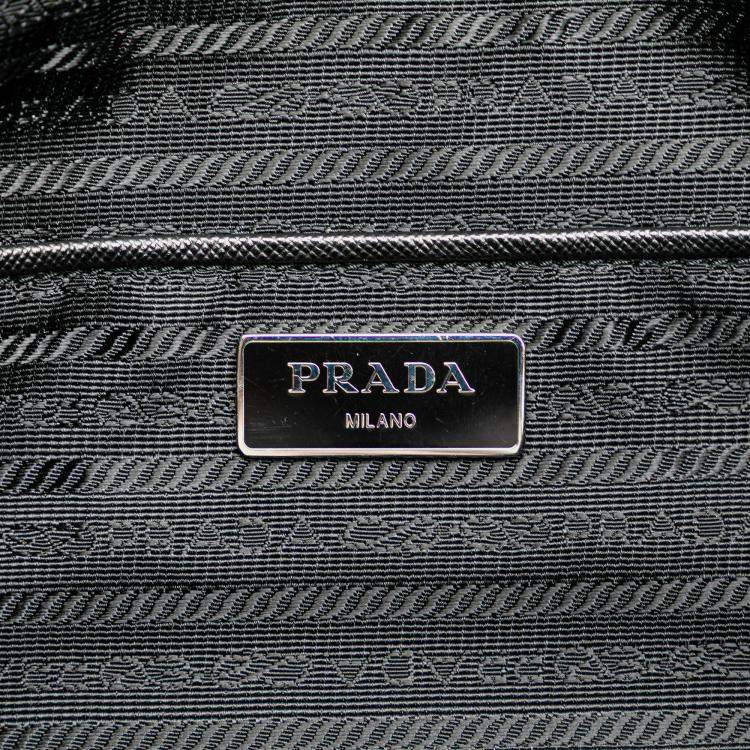 Pre Owned Prada Black Tessuto Saffiano Trimmed Open Convertible Tote