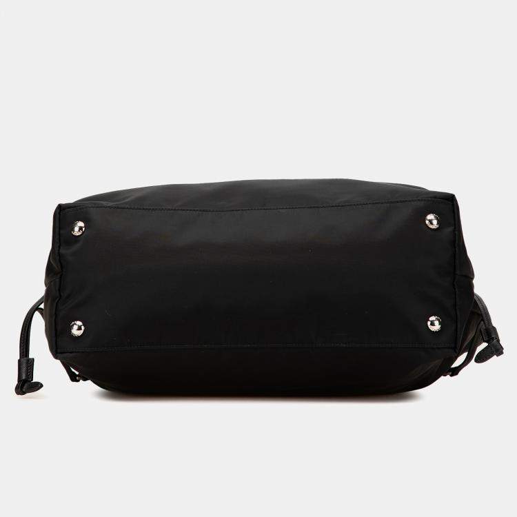 Pre Owned Prada Black Tessuto Saffiano Trimmed Open Convertible Tote