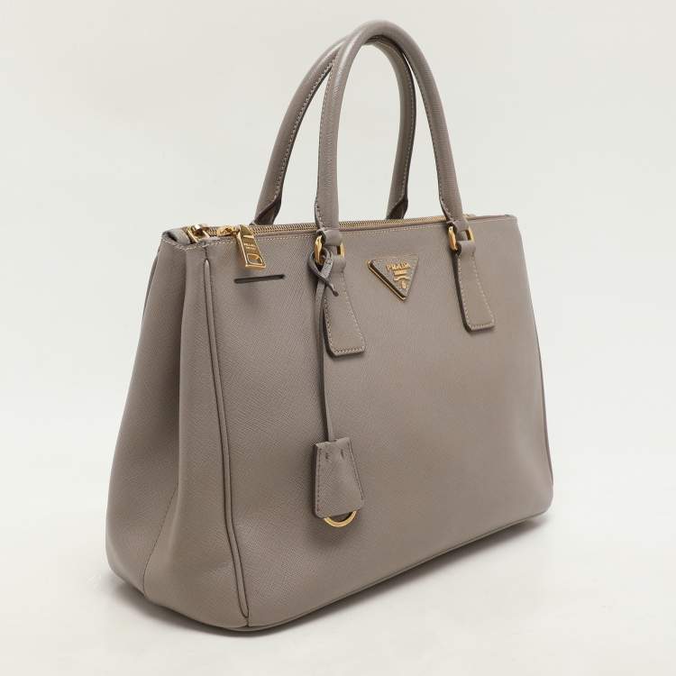 Pre Owned Prada Taupe Saffiano Lux Leather Large Galleria Double Zip Tote
