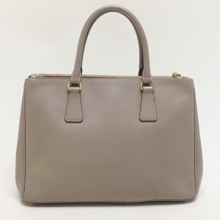 Pre Owned Prada Taupe Saffiano Lux Leather Large Galleria Double Zip Tote