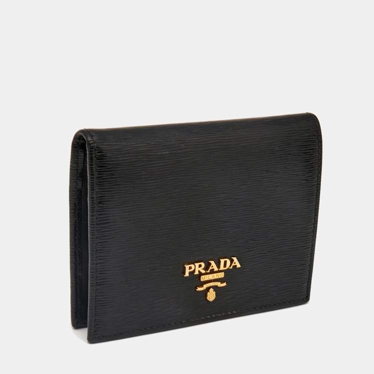 Pre Owned Prada Black Vittelo Move Leather Logo Card Case